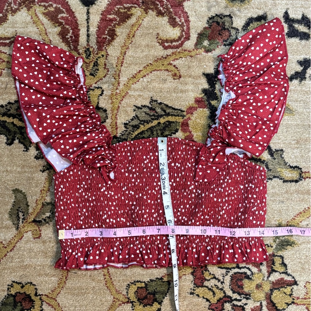 🇺🇸Red Ruffled Heart Print Women's Tube Top Size L❤️🤍💙 - Picture 6 of 10